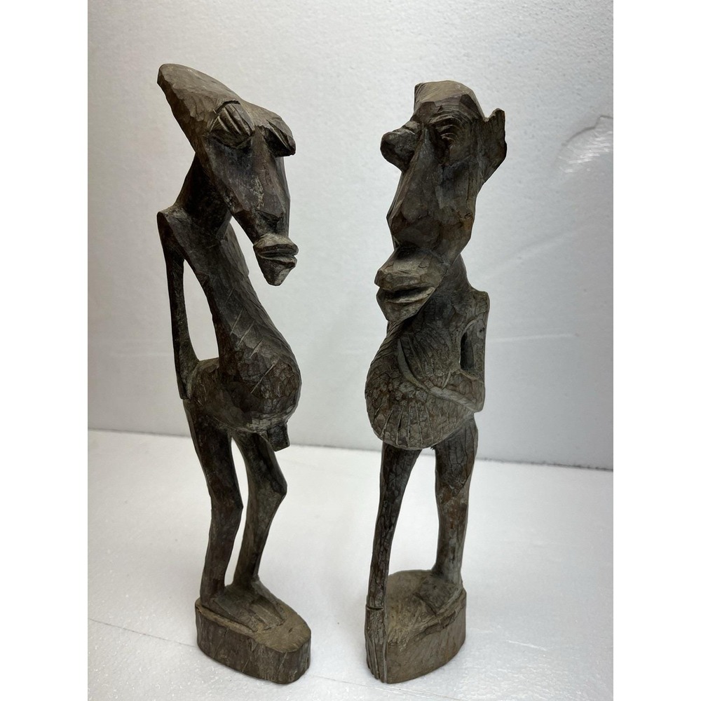2 Vintage Fertility‎ Statues Hand Carved African Wood Couple Male Female Set 12"